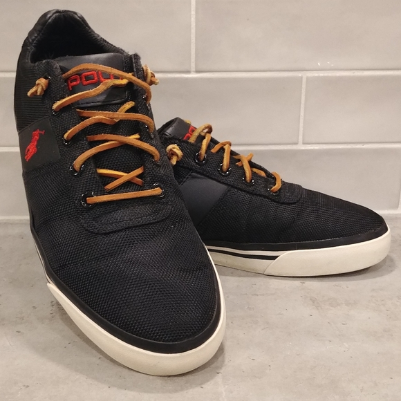 Polo Ralph Lauren Men's SZ 7 Hanford NE Sneakers. Black Leather & Canvas Shoes. - Picture 5 of 10